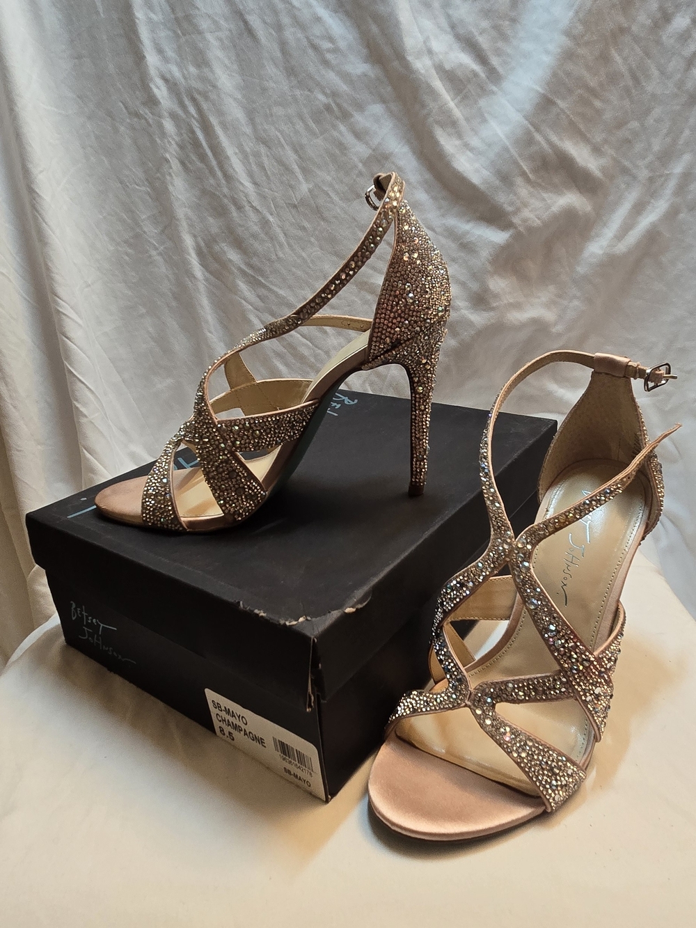 Betsey Johnson Rose Gold Crystal Strappy High Heel Sandals